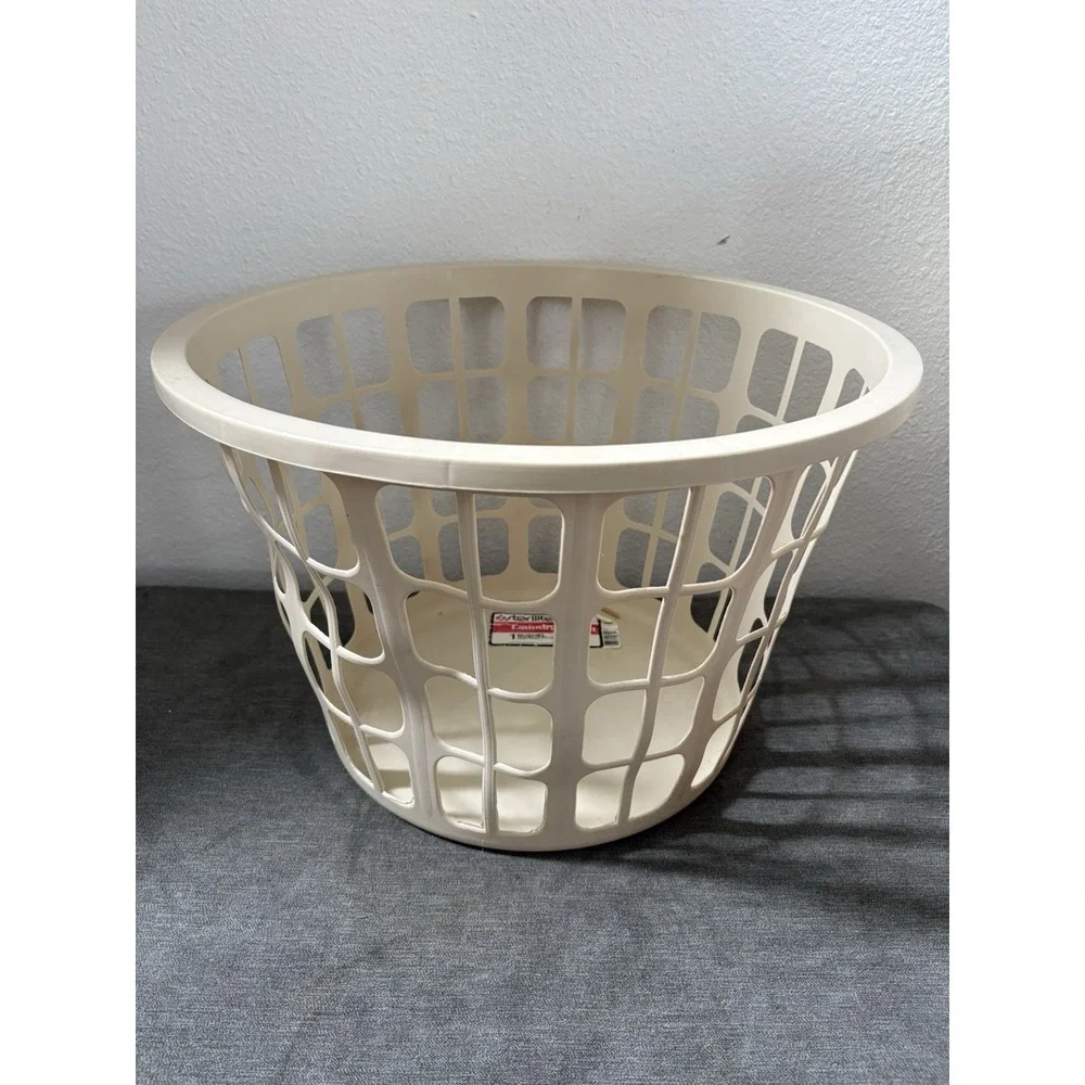 Vtg Serilite 1 Bushel Round Almond Laundry Basket Clothes Made‎ In USA #1266